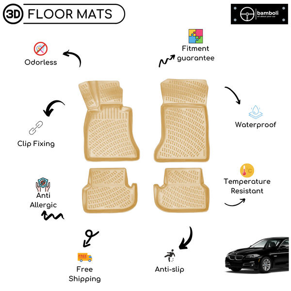 3D Molded Interior Car Floor Mat for BMW 5 Series F10 2013-Up