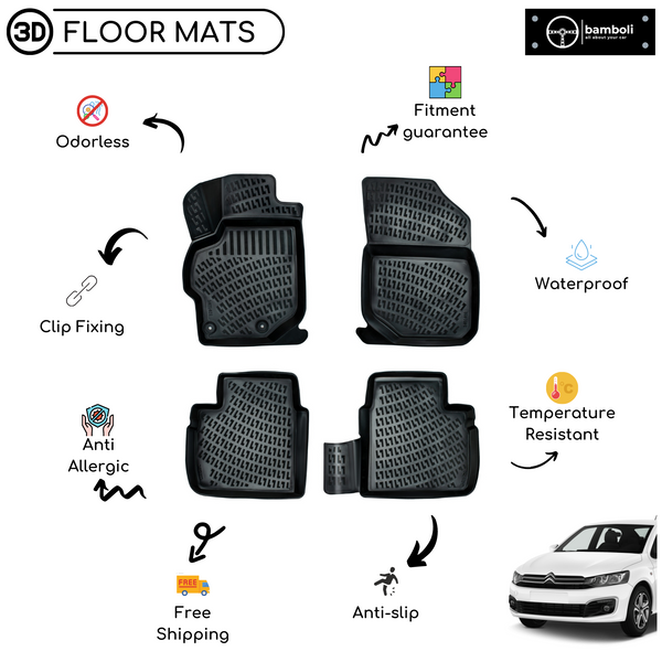 3D Molded Interior Car Floor Mat for Citroen C-Elysse 2011-Up