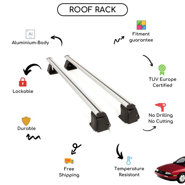 Smooth Roof Rack Cross Bars Set for Chevrolet Corsica Sedan 1988 - 1996