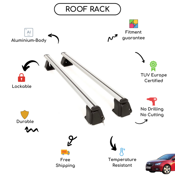 Smooth Roof Rack Cross Bars Set for Chevrolet Cruze Hatchback 2011 - Up