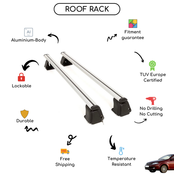 Smooth Roof Rack Cross Bars Set for Chevrolet Lacetti Hatchback 2004 - 2013