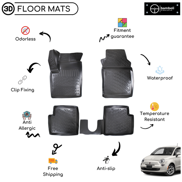 3D Molded Interior Car Floor Mat for Fiat 500 2007-2018