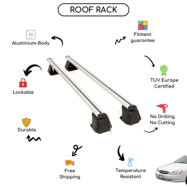 Smooth Roof Rack Cross Bars Set for Ford Taurus 1996 - Up