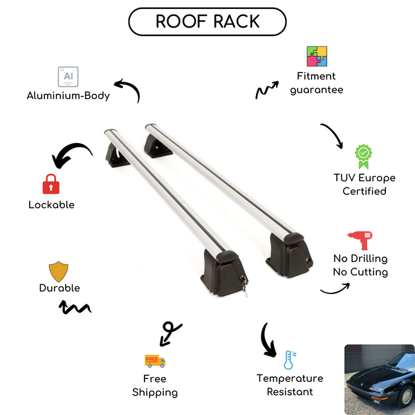 Smooth Roof Rack Cross Bars Set for Honda Prelude 1988 - 1991