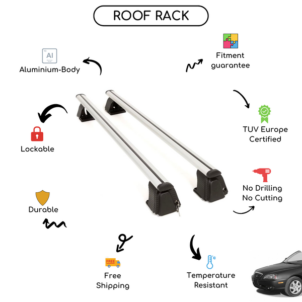 Smooth Roof Rack Cross Bars Set for Hyundai Elantra 3 Sedan 2000 - 2006