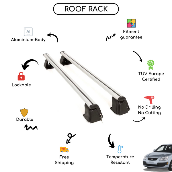 Smooth Roof Rack Cross Bars Set for Kia Cerato I Hatchback 2004 - 2009