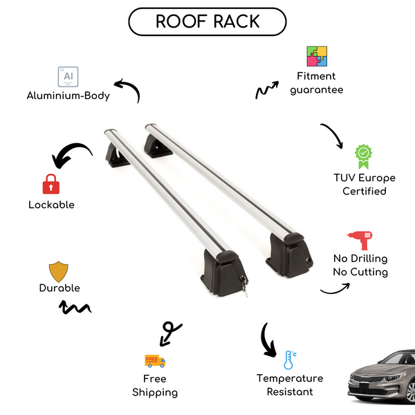 Smooth Roof Rack Cross Bars Set for Kia Optima III Sedan 2010 - 2016