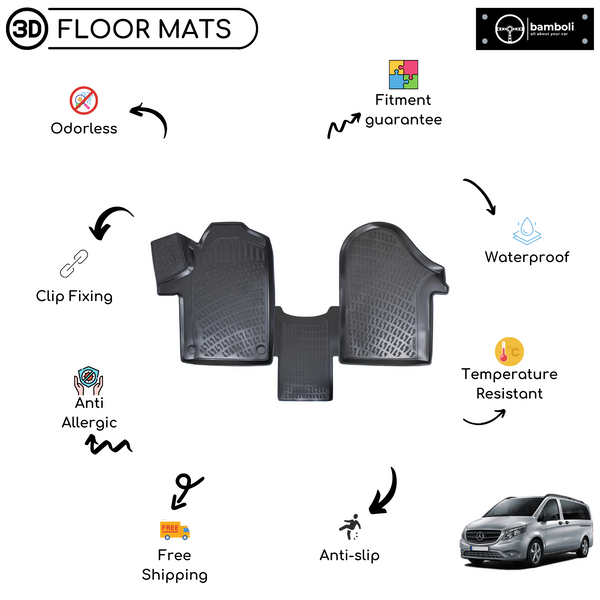 3D Molded Interior Car Floor Mat for Mercedes Vito 2014-Up