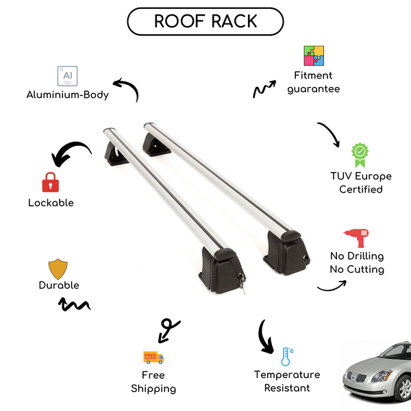 Smooth Roof Rack Cross Bars Set for Nissan Maxima VI Sedan 2004 - 2006