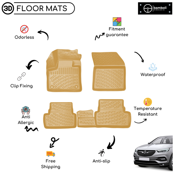 3D Molded Interior Car Floor Mat for Opel Grandland 2017-Up