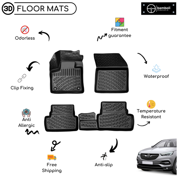 3D Molded Interior Car Floor Mat for Opel Grandland 2017-Up