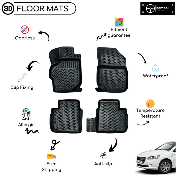 3D Molded Interior Car Floor Mat for Peugeot 301 2012-Up