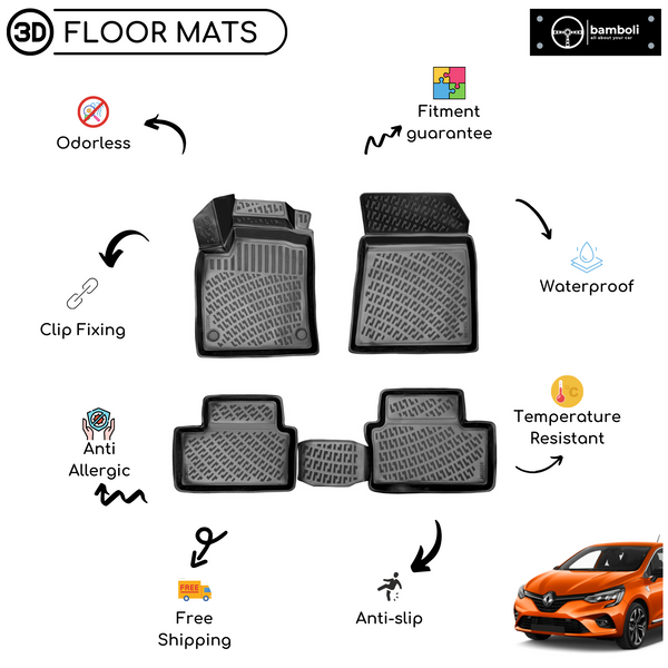 3D Molded Interior Car Floor Mat for Renault Clio 5 2020-Up