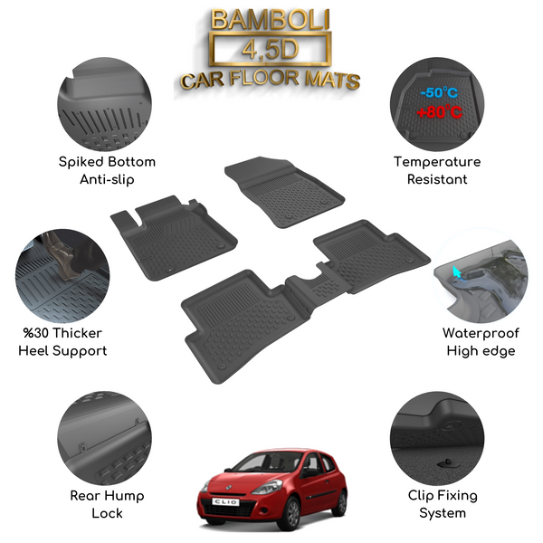 Premium 4,5D Car Floor Mat for Renault Clio 3 2005 - 2012