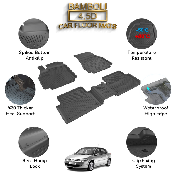 Premium 4,5D Car Floor Mat for Renault Megane 2 2003 - 2008
