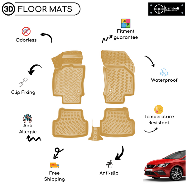 3D Molded Interior Car Floor Mat for Seat Leon 2013-Up