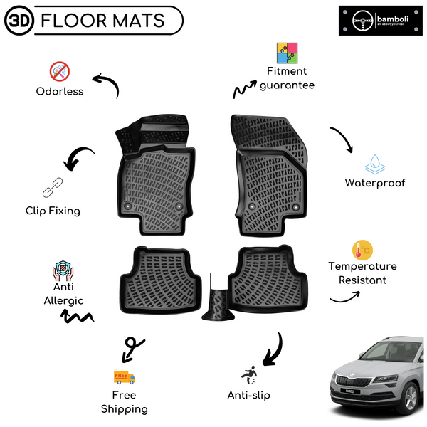 3D Molded Interior Car Floor Mat for Skoda Karoq 2017-Up