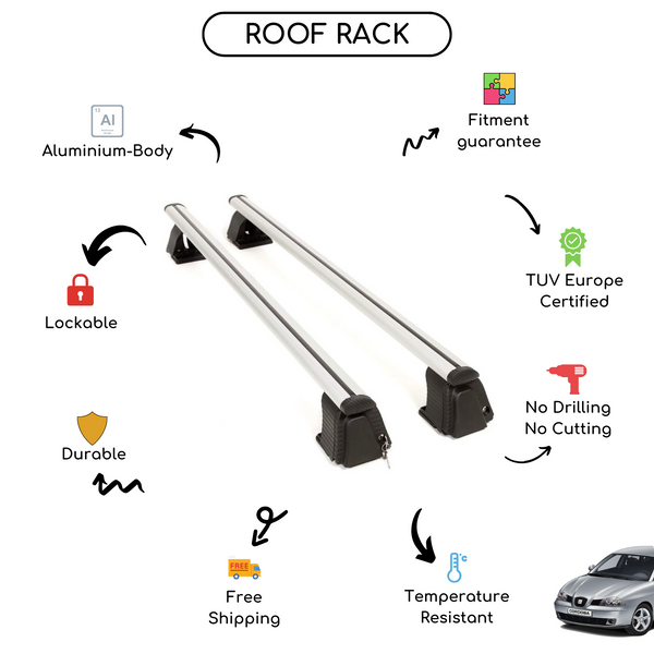 Smooth Roof Rack Cross Bars Set for Seat Cordoba Sedan 2003 - 2014