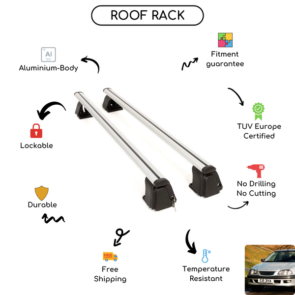 Smooth Roof Rack Cross Bars Set for Toyota Avensis I Hatchback 1998 - 2002