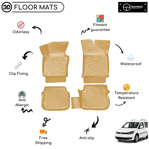 3D Molded Interior Car Floor Mat for Volkswagen Caddy 2004-2010