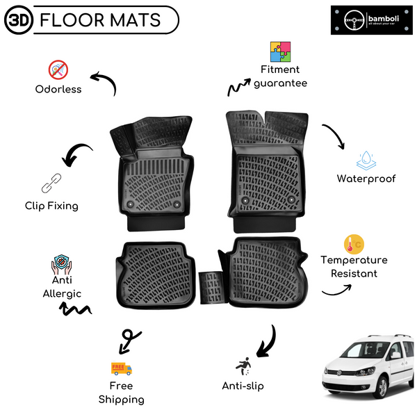 3D Molded Interior Car Floor Mat for Volkswagen Caddy 2011-Up