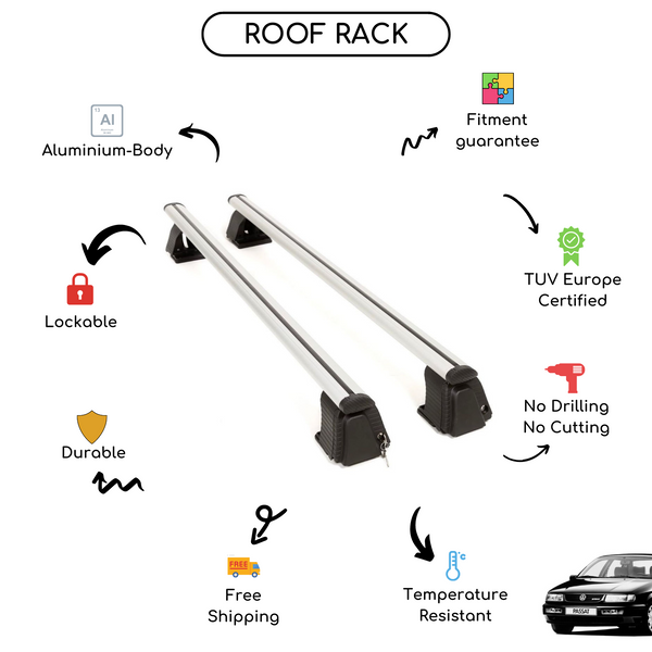 Smooth Roof Rack Cross Bars Set for Volkswagen Passat B4 Sedan 1993 - 1996