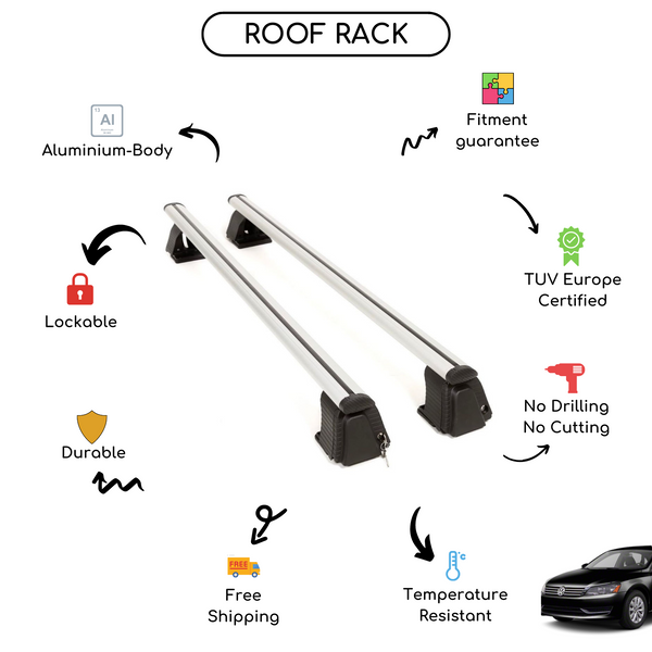 Smooth Roof Rack Cross Bars Set for Volkswagen Passat B7 Sedan 2011 - 2014