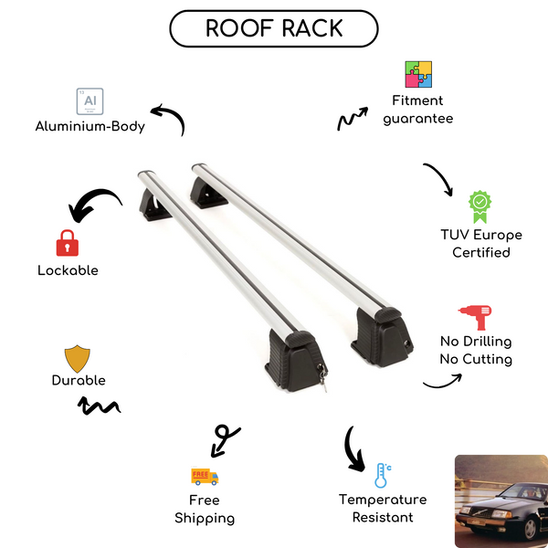 Smooth Roof Rack Cross Bars Set for Volvo 440 Sedan 1986 - 1990