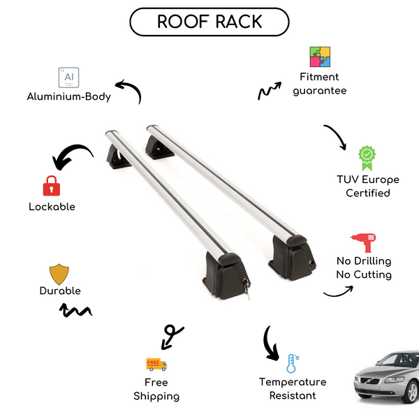 Smooth Roof Rack Cross Bars Set for Volvo S40 II Sedan 2003 - 2012