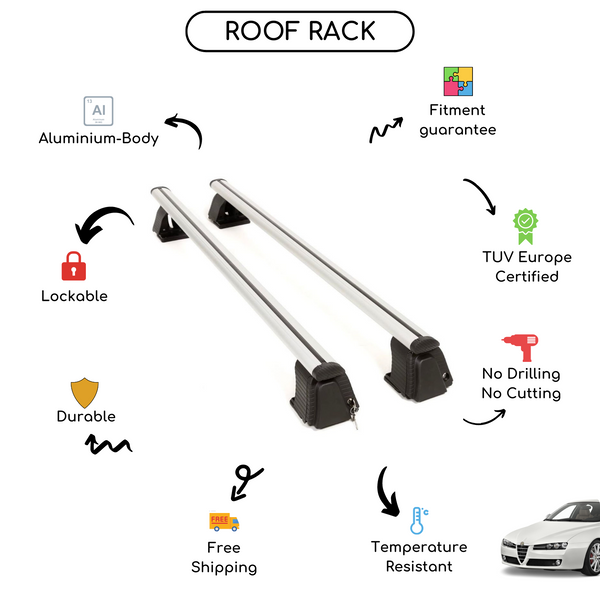 Smooth Roof Rack Cross Bars Set for Alfa Romeo 159 2005 - 2011