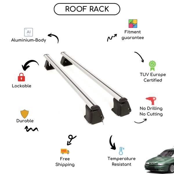 Smooth Roof Rack Cross Bars Set for Alfa Romeo 166 1998 - 2007