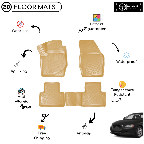 3D Molded Interior Beige Car Floor Mat for Audi A3 2003 - 2012