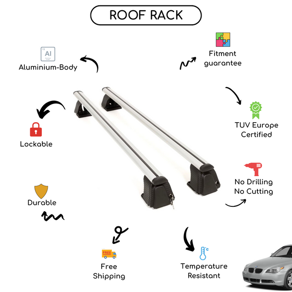 Smooth Roof Rack Cross Bars Set for BMW 5 Series E60 2004 - 2007