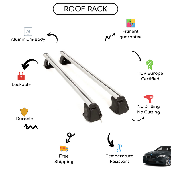Smooth Roof Rack Cross Bars Set for BMW 5 Series F10 2010 - Up