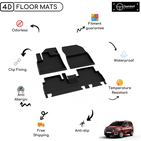 4D Premium Rubber Car Floor Mat for Citroen Berlingo 2019 - Up