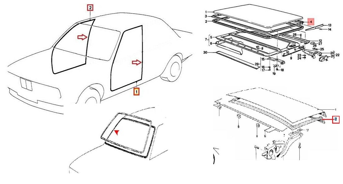 BMW E30 Coupe 2 Doors Weatherstrip, Trunk Rubber, Sunroof, Front Winds