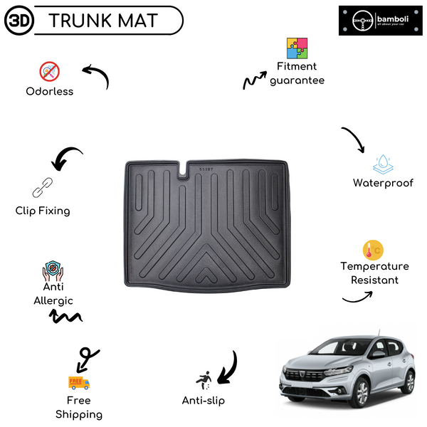 Vehicle Specific Rubber Trunk Mat Cargo Liner for Dacia Sandero 2020 - Up