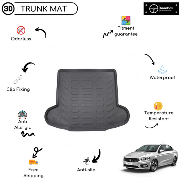 Vehicle Specific Rubber Trunk Mat Cargo Liner for Fiat Egea Sedan 2015 - Up