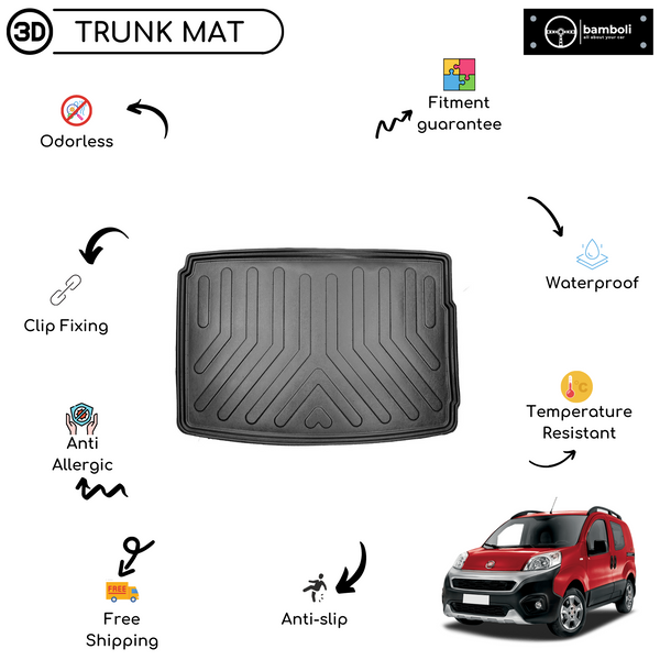 Vehicle Specific Rubber Trunk Mat Cargo Liner for Fiat Fiorino 2007 - Up