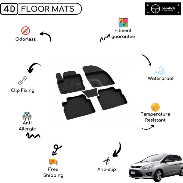 4D Premium Rubber Car Floor Mat for Ford C-Max 2010 - 2015