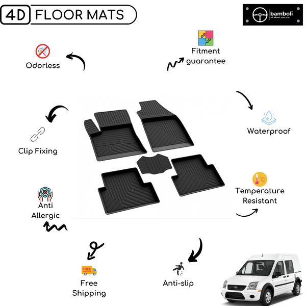 4D Premium Rubber Car Floor Mat for Ford Connect 2002 - 2014