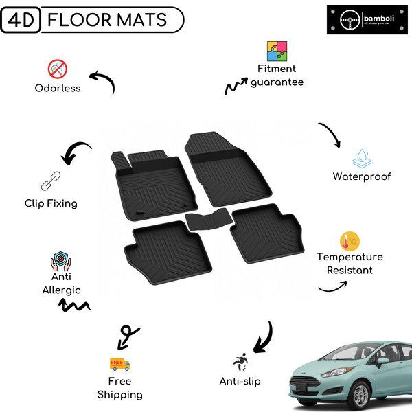 4D Premium Rubber Car Floor Mat for Ford Fiesta 2015 - 2017