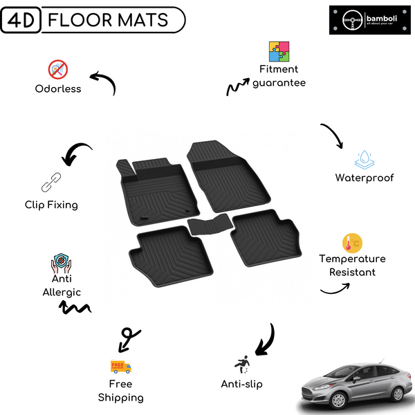 4D Premium Rubber Car Floor Mat for Ford Fiesta 2017 - Up