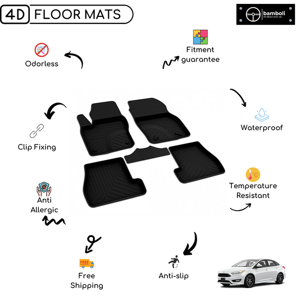 4D Premium Rubber Car Floor Mat for Ford Focus 2014 - 2018
