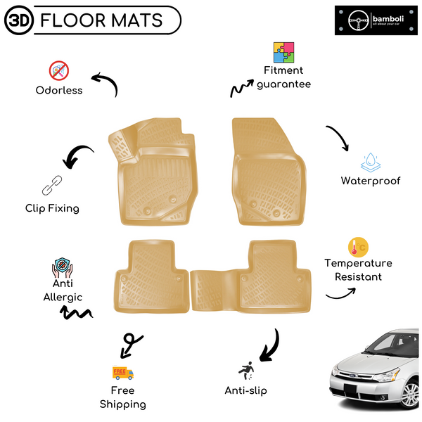 3D Molded Interior Beige Car Floor Mat for Ford Focus 2 2005 - 2010