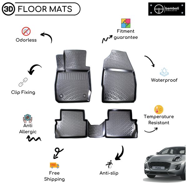 3D Molded Interior Car Floor Mat for Ford Puma 2020-2021