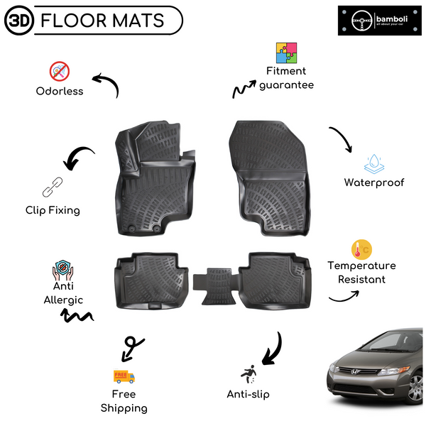 3D Molded Interior Car Floor Mat for Honda City 2006 - 2009