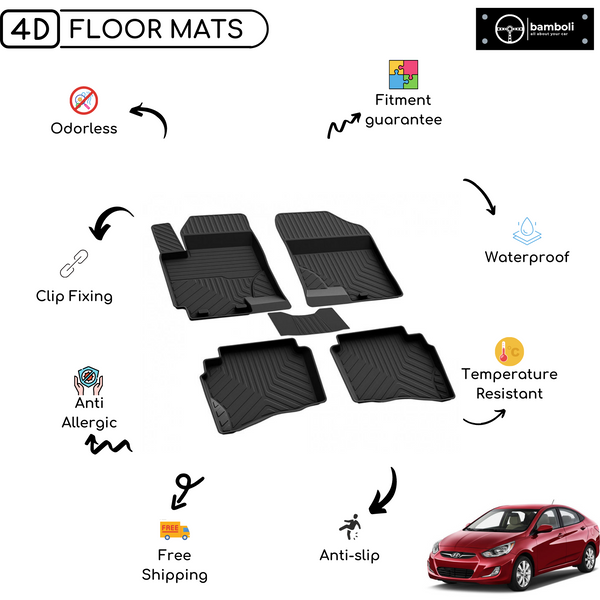 4D Premium Rubber Car Floor Mat for Hyundai Accent Blue/Solaris 2011 - 2016