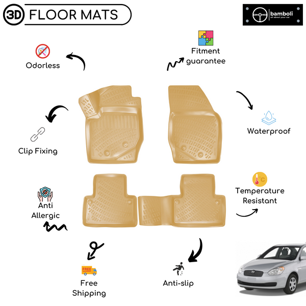 3D Molded Interior Beige Car Floor Mat for Hyundai Accent Era
