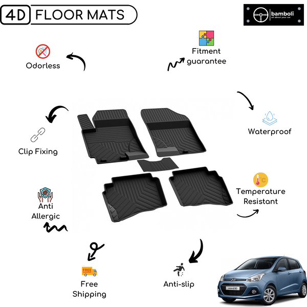 4D Premium Rubber Car Floor Mat for Hyundai i10 2013 - 2019